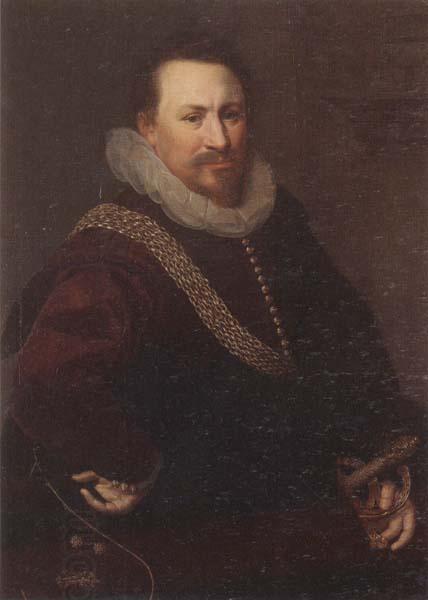 unknow artist Portrait of a Gentleman,half-length,wearing a crimson jacket,with a black mantle